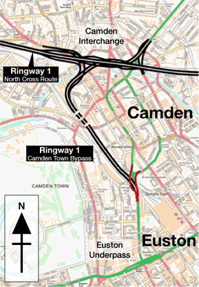 Map of Ringway 1 Camden Town Bypass
