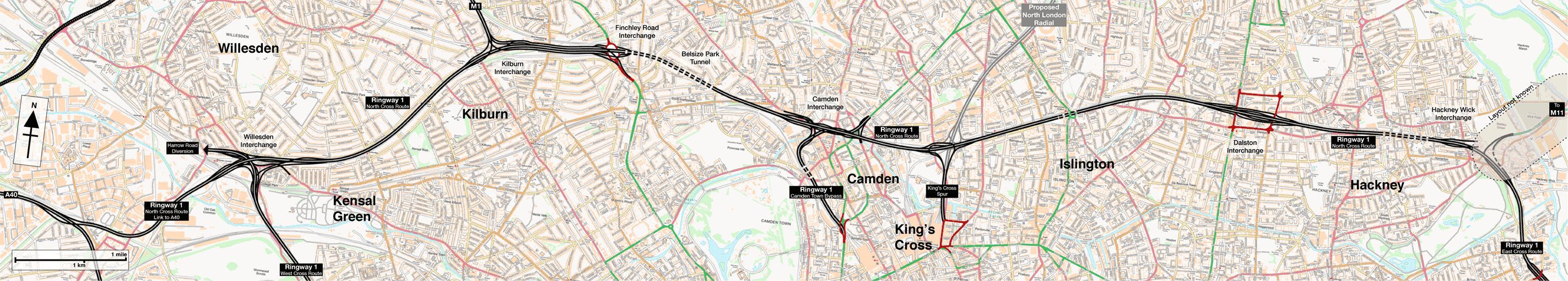 Map of Ringway 1 North Cross Route