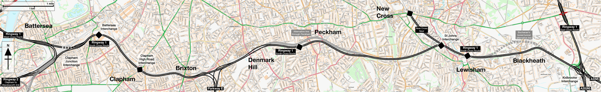 Map of Ringway 1 South Cross Route