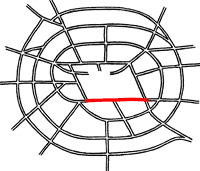 Outline map showing location of South Cross Route