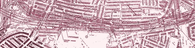 A 1968 engineering plan shows the parallel M11 and Eastern Avenue occupying a wide swathe of land alongside the Central Line at Leyton. Click to enlarge