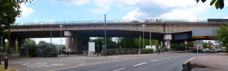 The viaduct at Huntingdon, structurally unsound and propped with steel beams, will be demolished as a matter of urgency. Click to enlarge