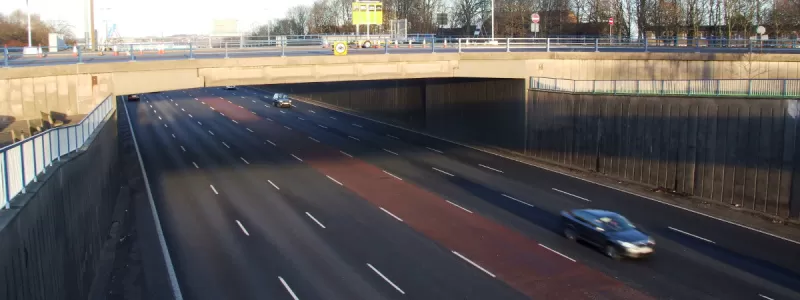The A38(M) Aston Expressway, with at least three lanes each way and sometimes more. Click to enlarge