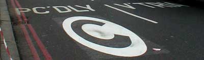 A freshly painted Congestion Charge road marking