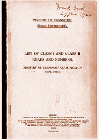 The cover of List of Class I and Class II Roads and Numbers. Click to enlarge