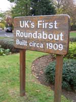 A sign for the UK's first roundabout