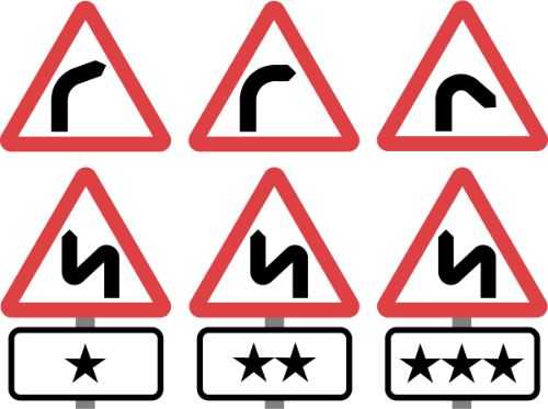 Some of the warning signs considered for sharp bends by the RRL. Click to enlarge