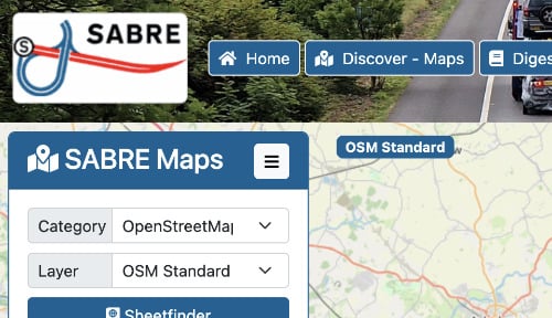 The SABRE Maps interface, with the layer menus on the left