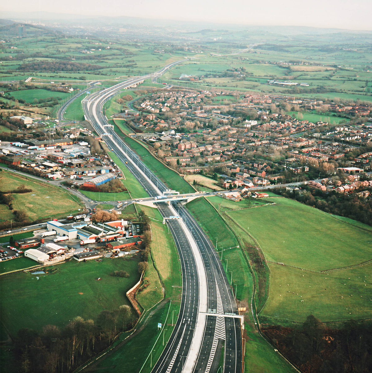 Cuerden embankment, view east, 12 December 1997 | Roads.org.uk