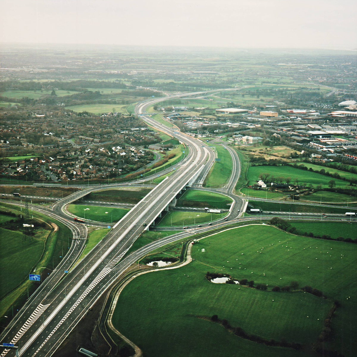 View west from M61 towards Tramway Lane, 12 December 1997 | Roads.org.uk