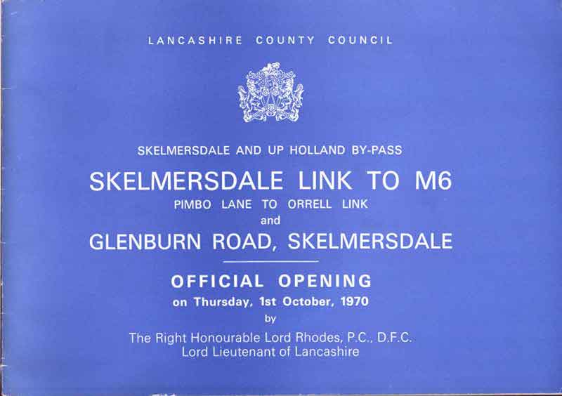 Front cover of a booklet with the title "Skelmersdale Link to M6", with a dark blue background, heraldic crest and quite a lot of text