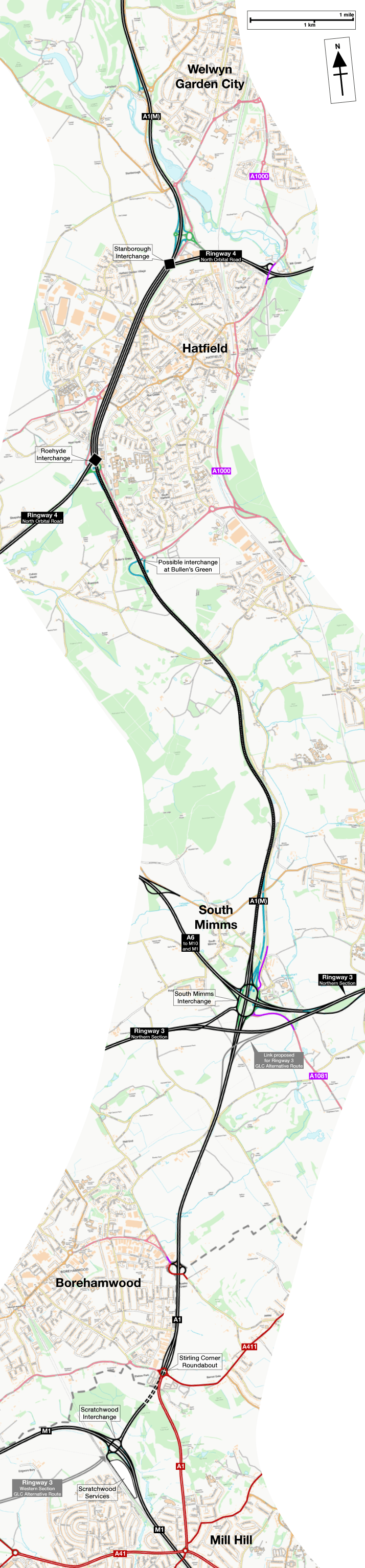 Map of A1 and A1(M)