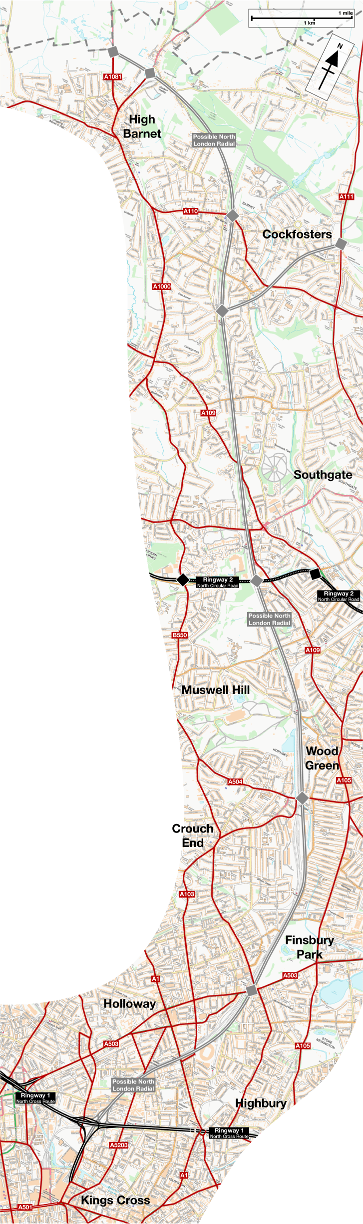 Map of the Possible North London Radial