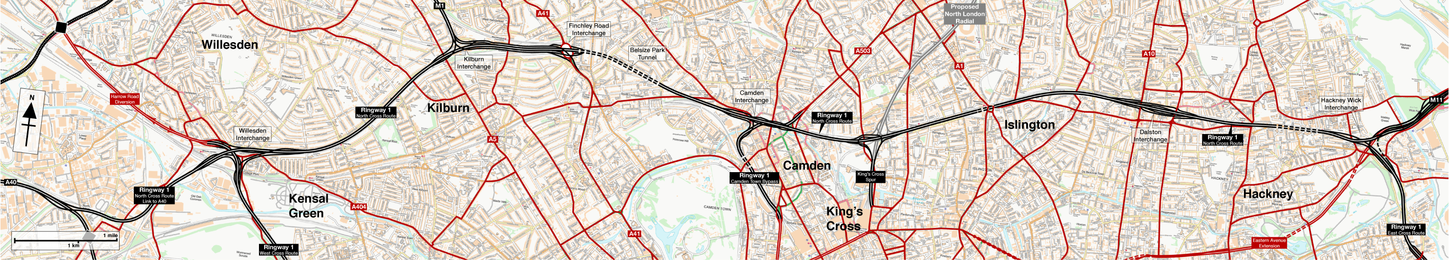 Map of Ringway 1 North Cross Route