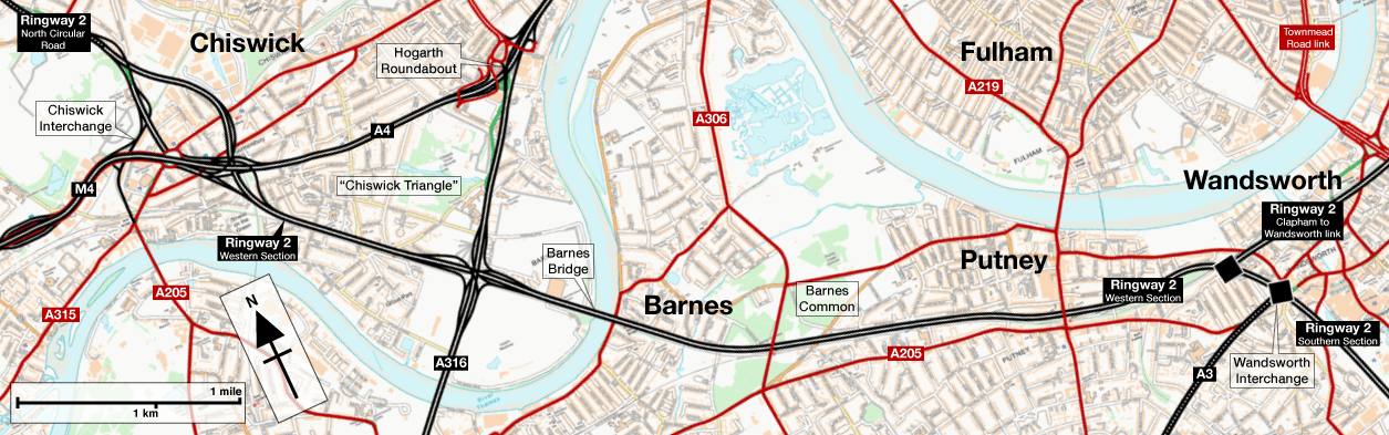 Route map for Ringway 2's Western Section