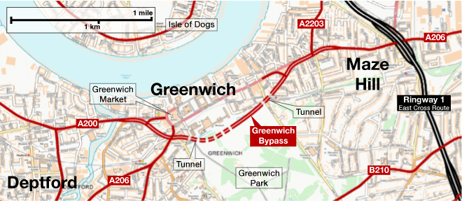 Map of the Greenwich Bypass