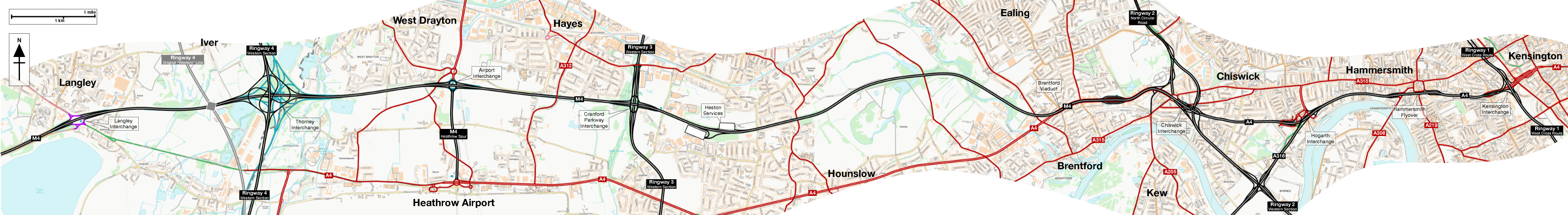 Map of the M4 and A4