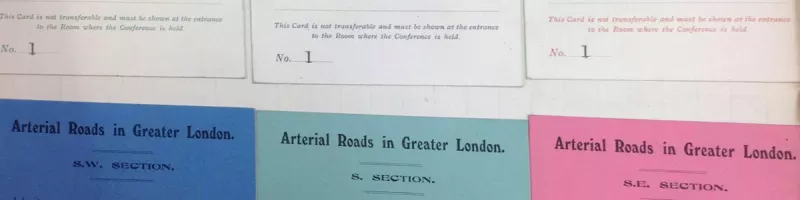 Admission cards issued to attendees of the 1914 Arterial Road Conferences. Click to enlarge