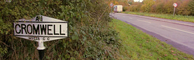 A surviving name plate sign to the 1920 specification in Cromwell, Nottinghamshire. Click to enlarge