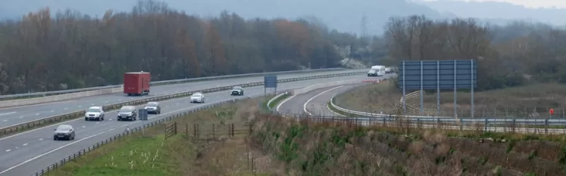 The new northbound exit from the M49, with blanked out signs and temporary barriers. Click to enlarge