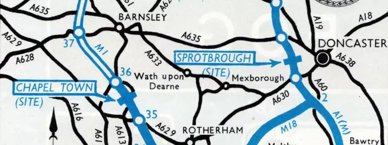 A 1960s RAC motorway map shows Chapel Town (and Sprotbrough, above) as "sites" for later development. Click to enlarge