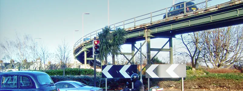 The temporary flyover at Hogarth Roundabout, still standing today. Click to enlarge