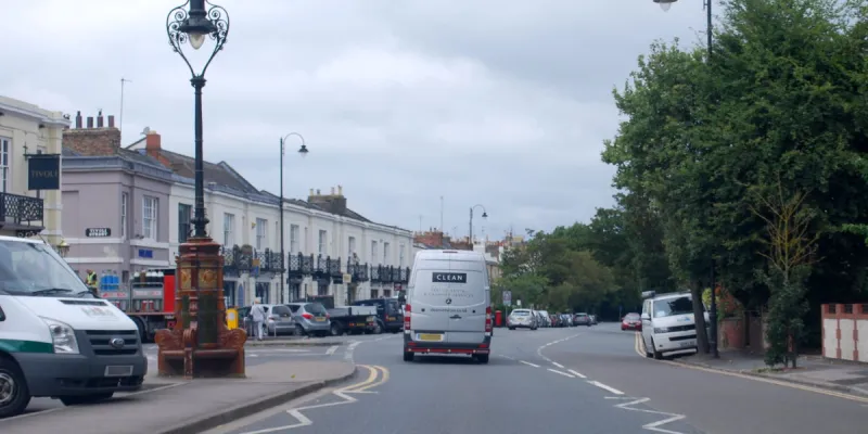 The genteel surroundings of a spa town as the A40 muddles its way through Cheltenham. Click to enlarge