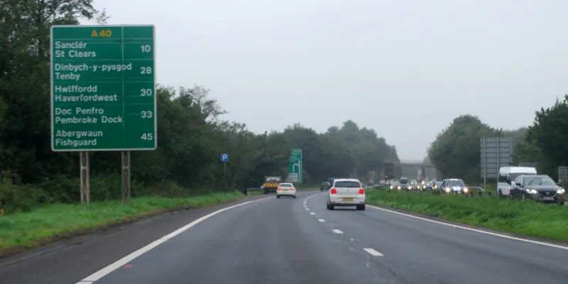 On the Carmarthen bypass, there's still some way to go: 45 miles to the end of the line. Click to enlarge