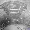 February, 1932 and the view from inside the tunnel where the exhaust pipe to North John Street ventilation station enters the shaft. The pipe visible above sucks air from the tunnel using the heavy plant in the previous pictures.