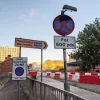 Faded signs suggest that this turning will still take you to Manchester via the M62, though you'd struggle to do that now without a helicopter.