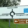 The road between Prudhoe and Ovingham is signposted at this roundabout, from the A695...