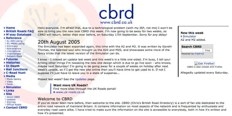 CBRD's first birthday brought a redesign with road signs in the background.