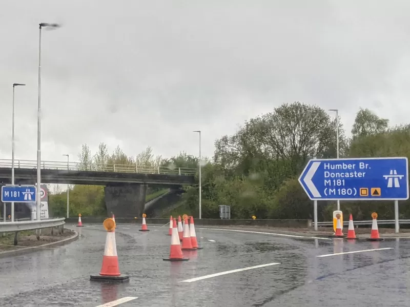 The exit to the M181 has a brand new "start of restrictions" sign - unnecessary, you'd think, unless this will one day be where the motorway restrictions start.